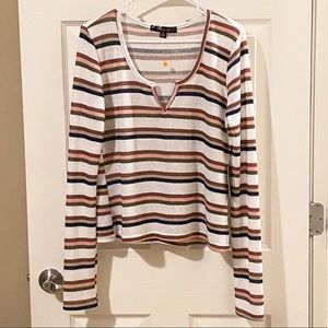 Orange Kiss White Multi Color Striped Top NWT